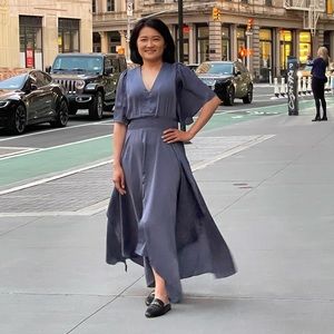 Unbalanced Skirt Blue Maxi Dress
